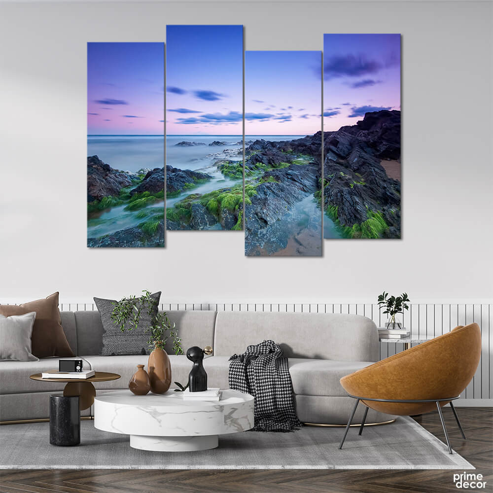 Greenish Hills Under the Purple Sky (4 Panel) Landscape Wall Art - Prime Décor