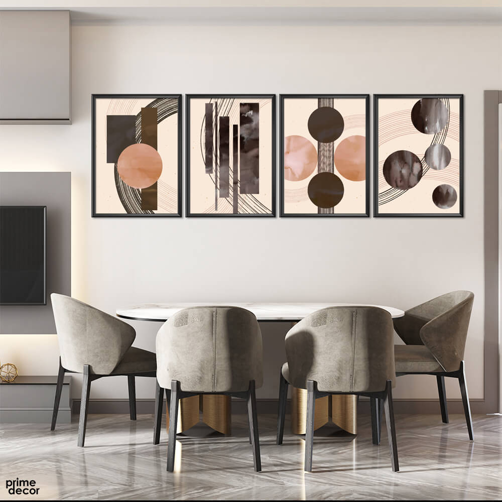 Grey & Beige Shapes (4 Panel) Abstract Wall Art - Prime Décor
