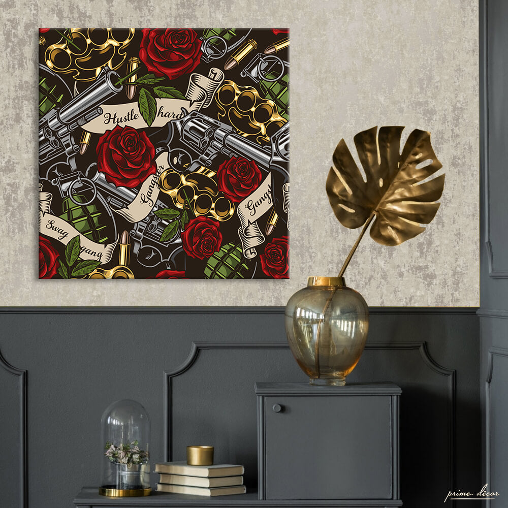 Guns & Roses (Single Panel) Square Wall Art - Prime Décor