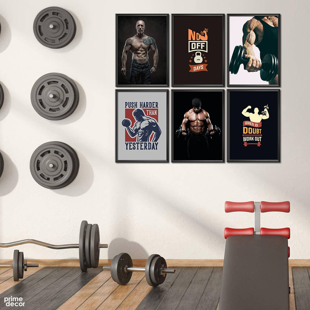 Gym Motivational Mix Vol-1 (6 Panel) Fitness Wall Art - Prime Décor