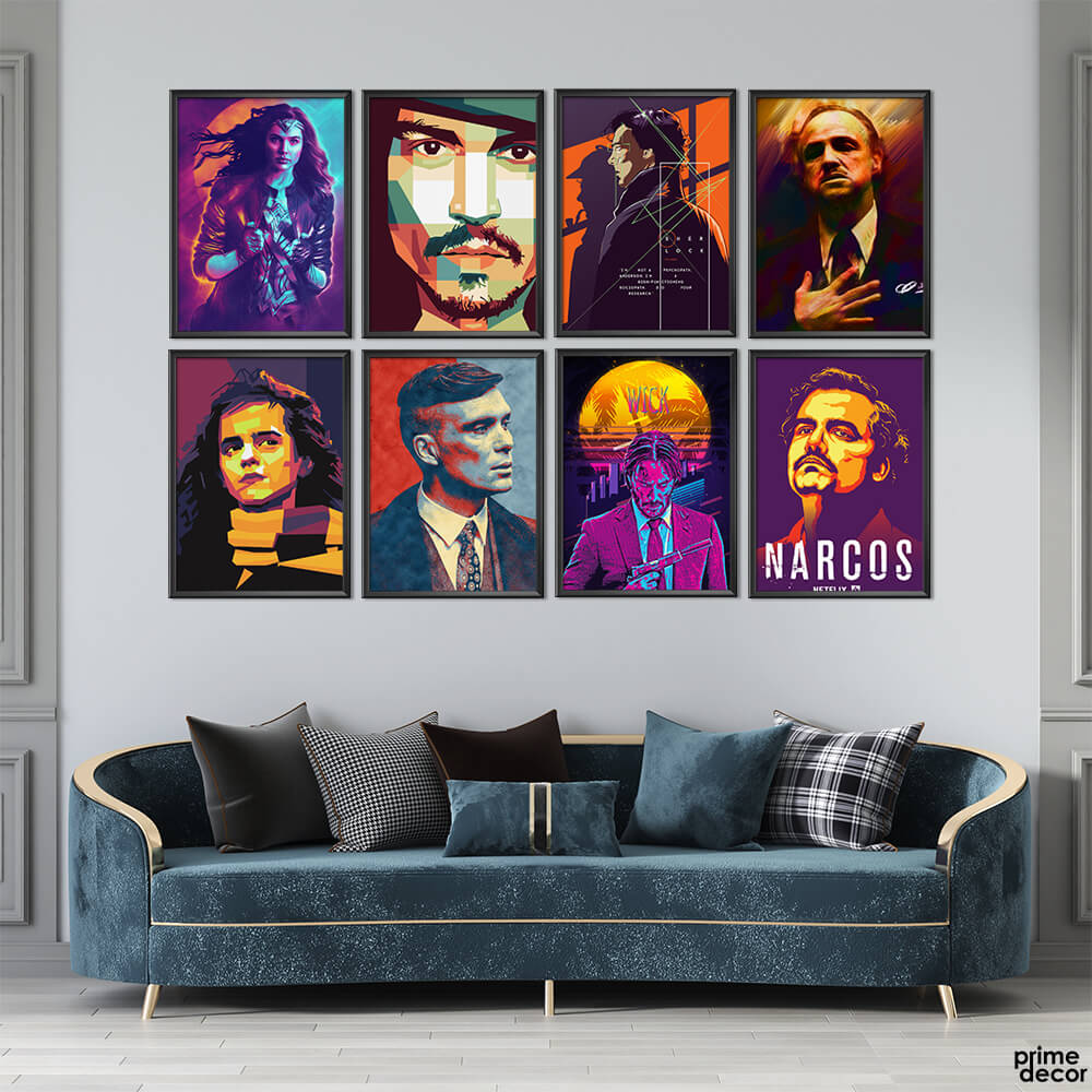 Hollywood Superstars (8 Panel) Movies Poster Wall Art - Prime Décor