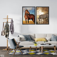 Horse And Zebra Scenic Design (2 Panel) Animal Wall Art - Prime Décor