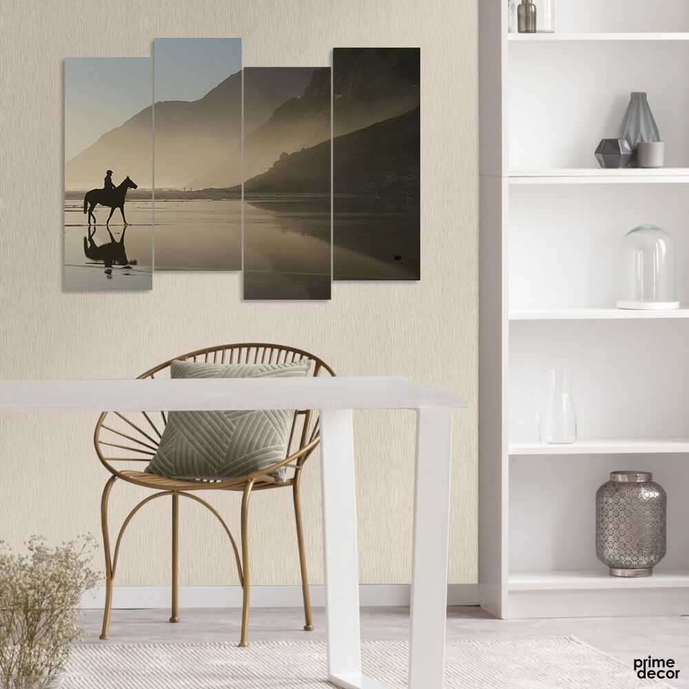 Horse Ridding on Beach (4 Panel) Landscape Wall Art - Prime Décor