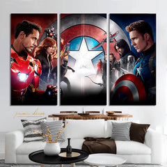 Iron Man vs Captain America (3 Panel) Avengers Wall Art - Prime Décor
