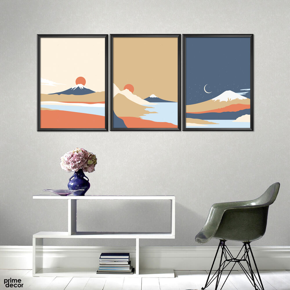 Japanese Minimal Volcano (3 Panel) Digital Wall Art - Prime Décor