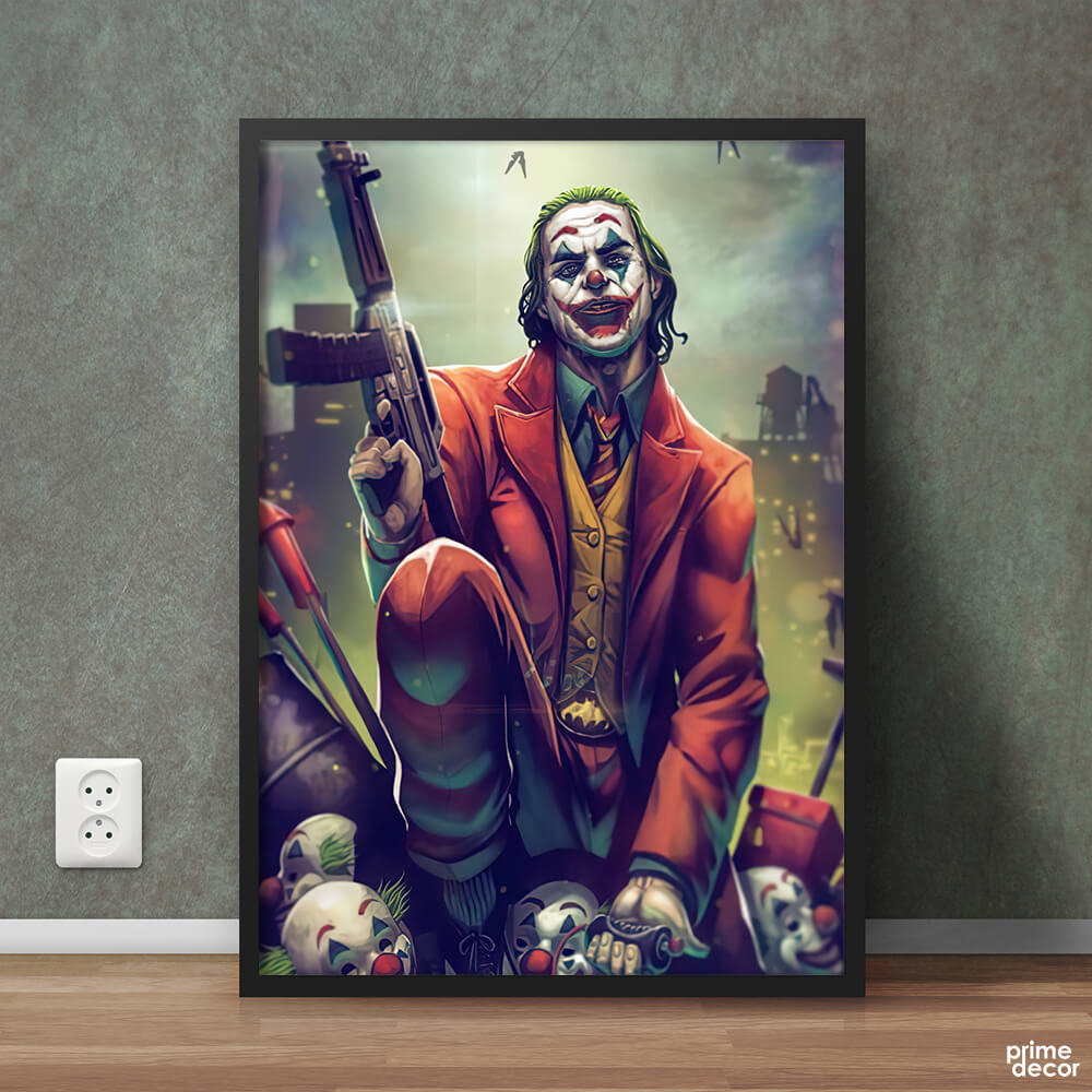 Joker Holding Rifle | Movie Poster Wall Art - Prime Décor