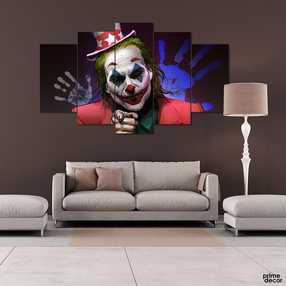 Joker Wearing Hat & Pointing (5 Panel) Movie Wall Art - Prime Décor