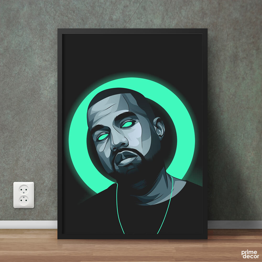 Kanye West Neon Eyes Design | Music Poster Wall Art - Prime Décor