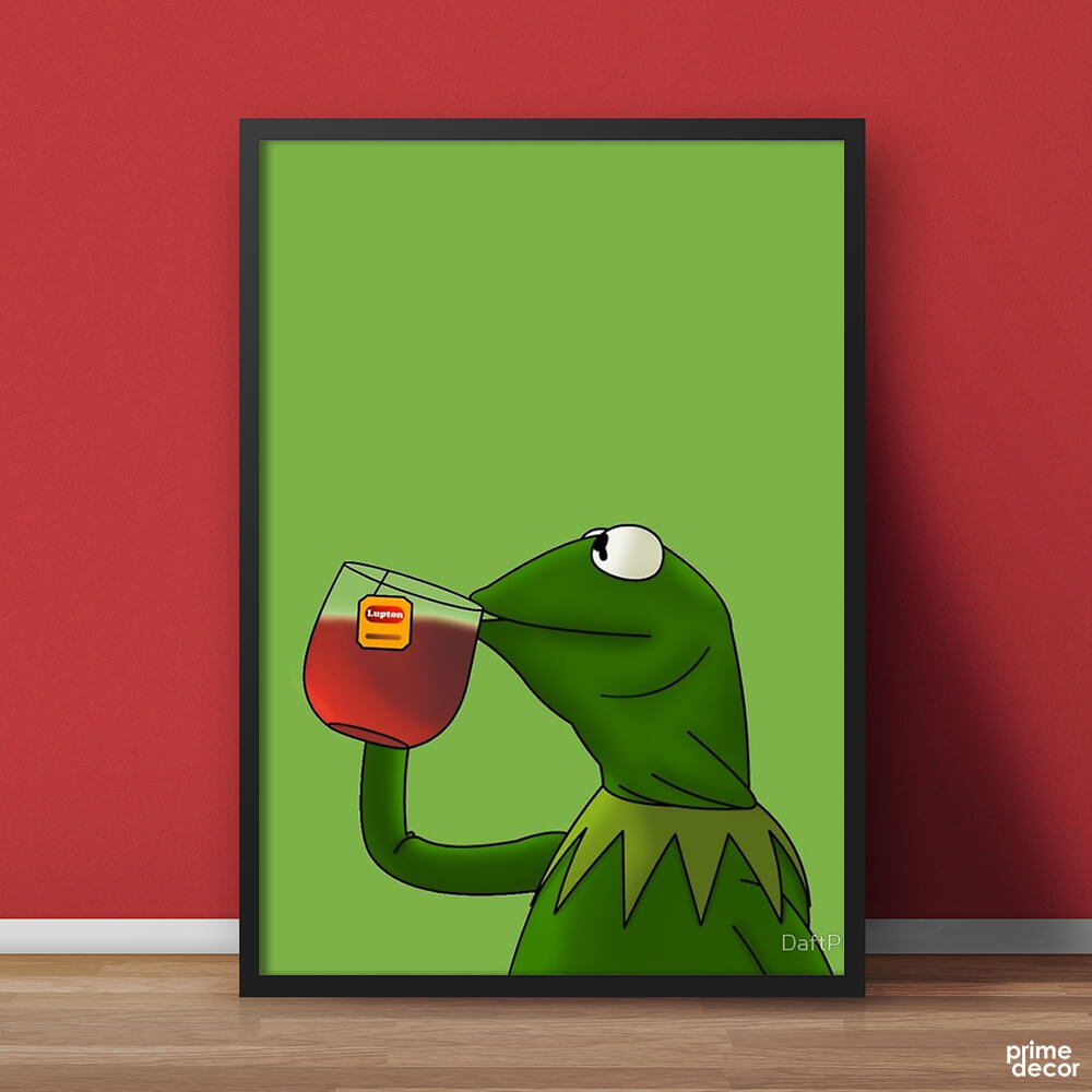 Kermit the Frog Sipping Tea | Funny Poster Wall Art - Prime Décor