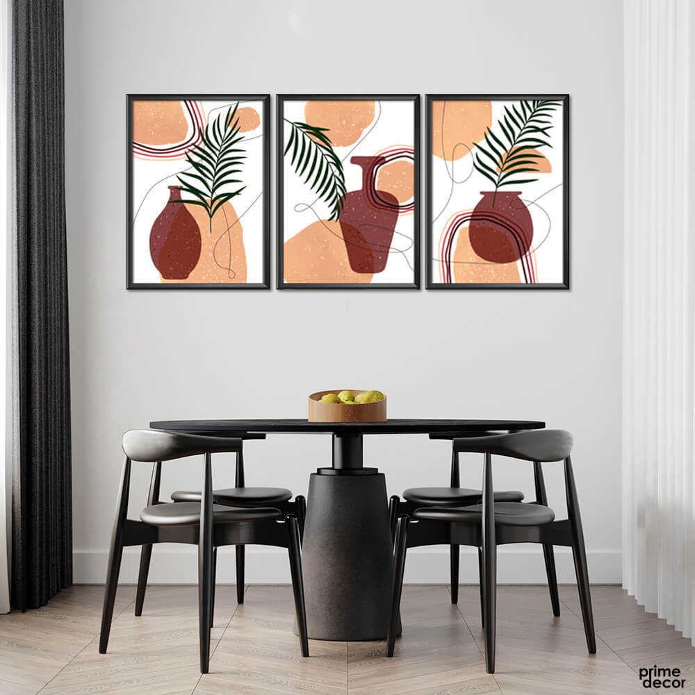 Leaflet with the Earthen Pot (3 Panel) Abstract Wall Art - Prime Décor