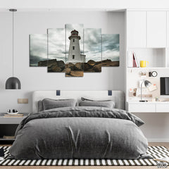 Lighthouse Under The Clouds (5 Panel) Landscape Wall Art - Prime Décor