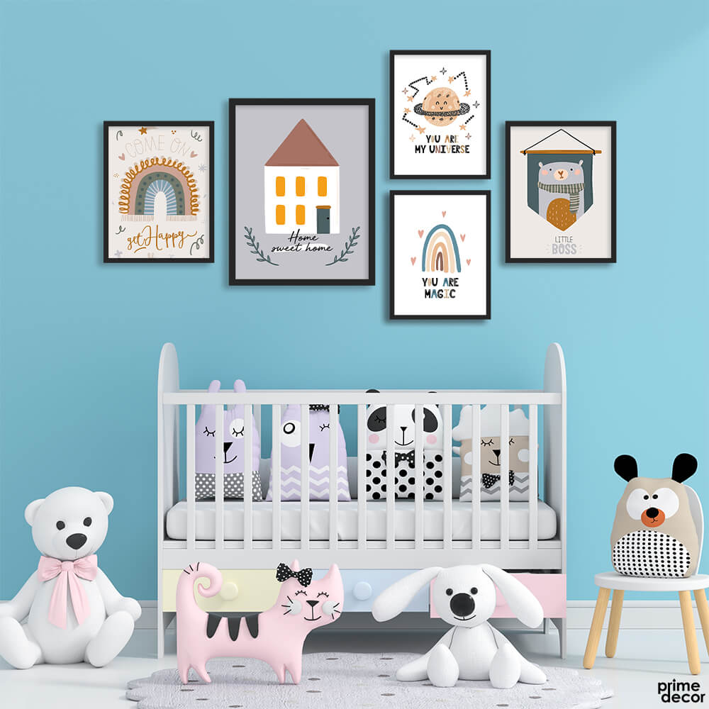 Little Boss Cute Baby Wall Setup (5 Panel) Kids Wall Art - Prime Décor