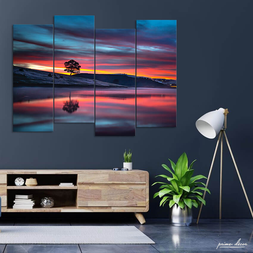 Lone Tree in Sunset (4 Panel) Landscape Wall Art - Prime Décor