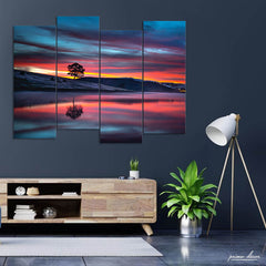 Lone Tree in Sunset (4 Panel) Landscape Wall Art - Prime Décor