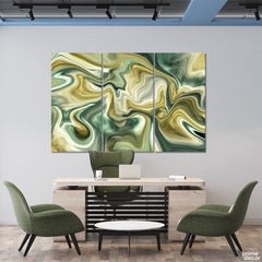 Luxury Green Golden Marble Fluid Design (3 Panel) Abstract Wall Art - Prime Décor