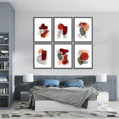 Maroon & Green Dotted Abstract (6 Panel) Abstract Wall Art - Prime Décor