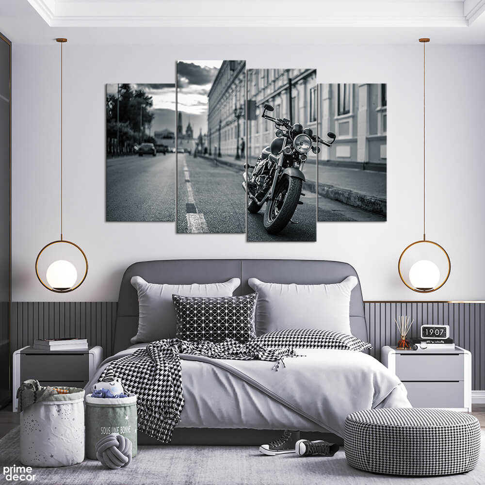 Monochrome Harley Davidson (4 Panel) Bikes Wall Art - Prime Décor