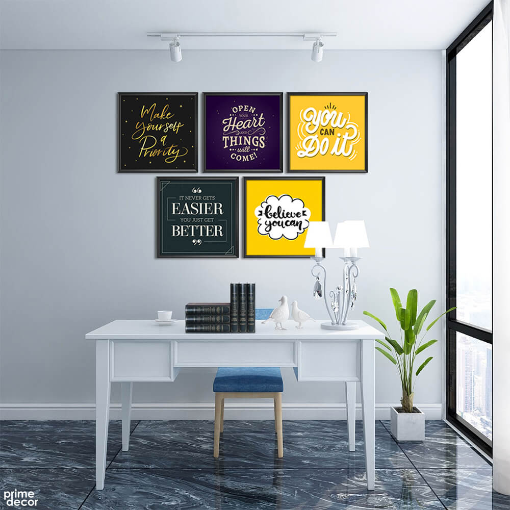 Motivational Mix Vol-4 (5 Panel) Office Wall Art - Prime Décor