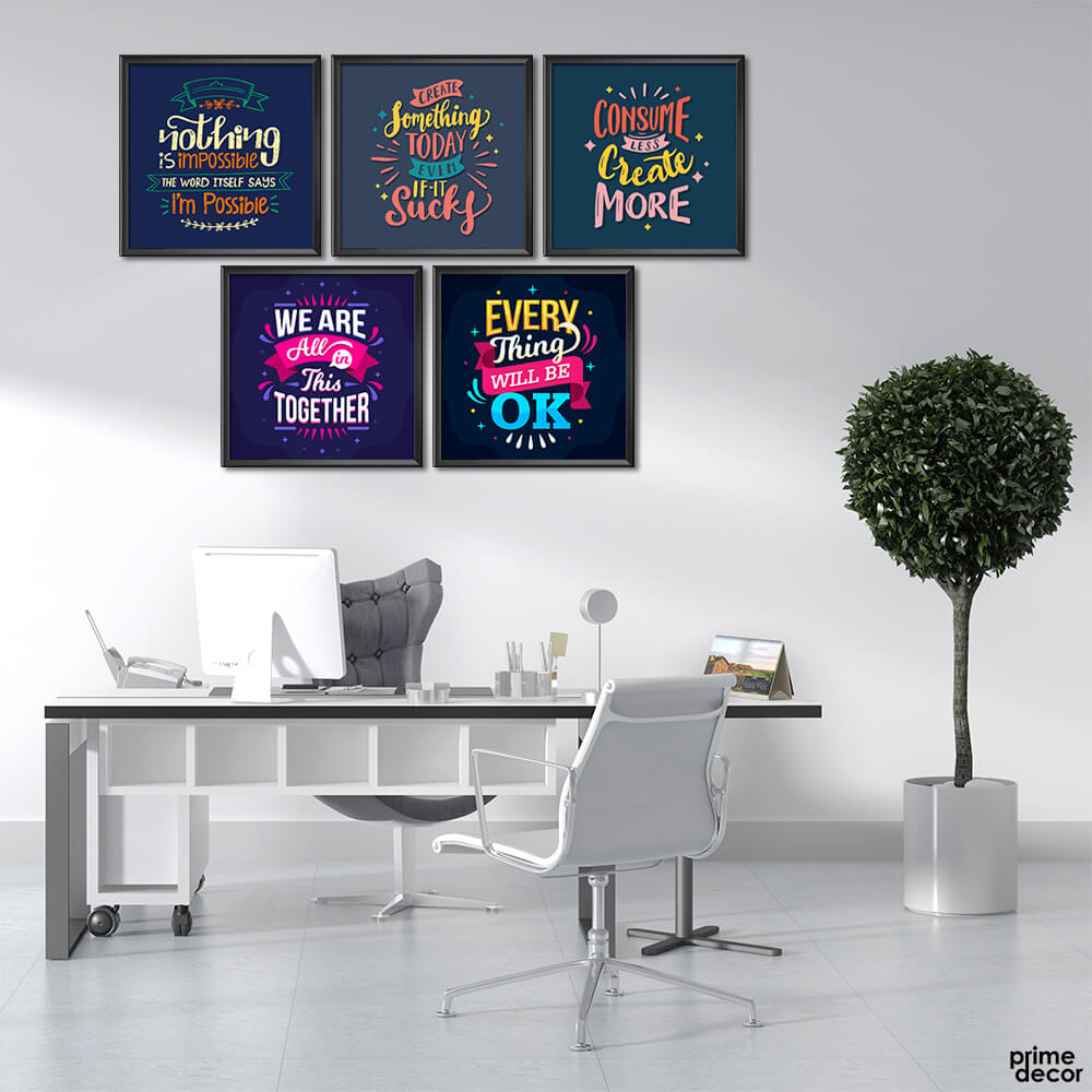 Motivational Mix Vol – 7 (5 Panel) Office Wall Art - Prime Décor