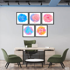Motivational Typography over Watercolor Collection (5 Panel) Office Wall Art - Prime Décor