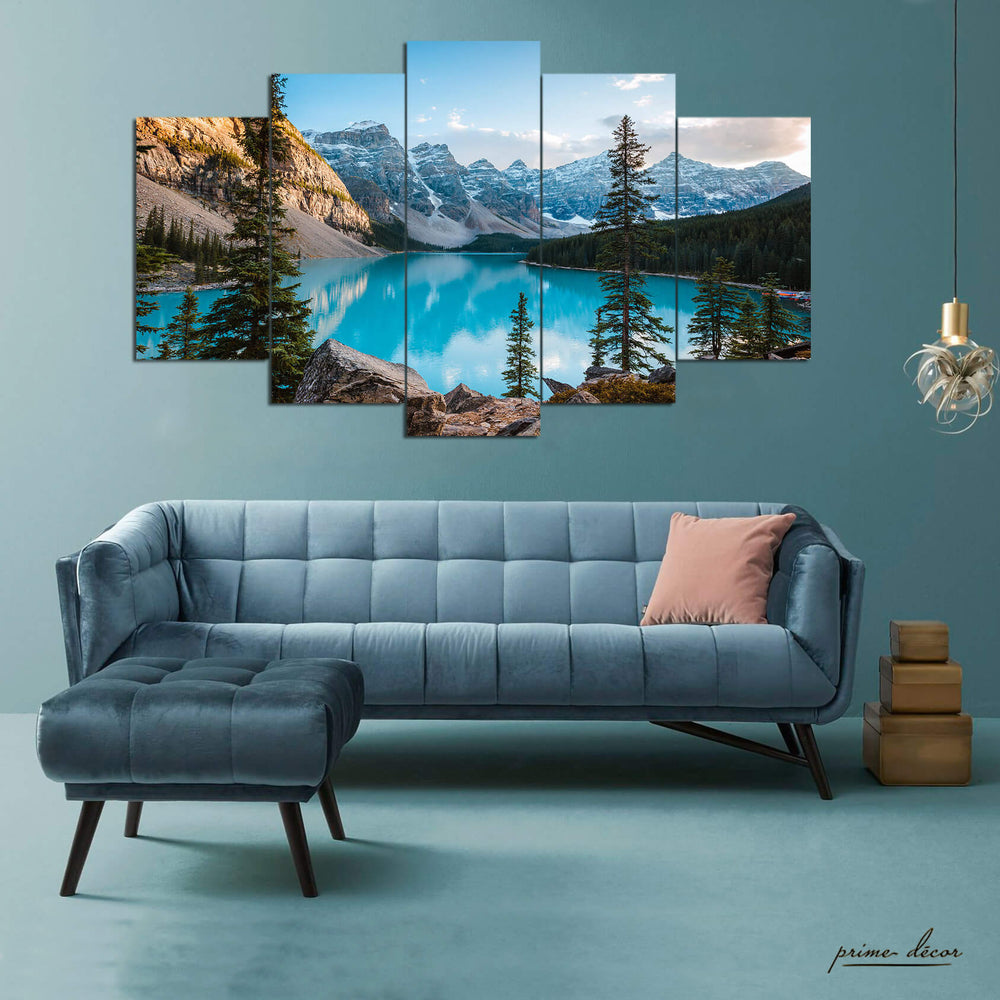 Mountain Lake (5 Panel) Nature Wall Art - Prime Décor