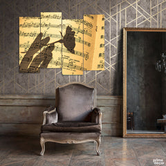 Musical Notes With Rose Shadow (4 Panel) Musical Wall Art - Prime Décor