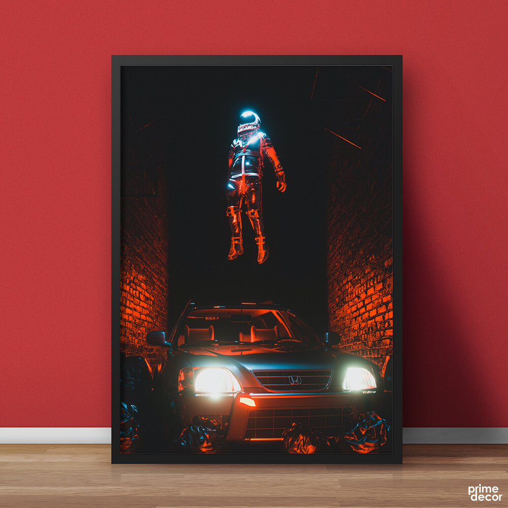 Neon Astronaut over Hyundai | Digital Wall Art - Prime Décor