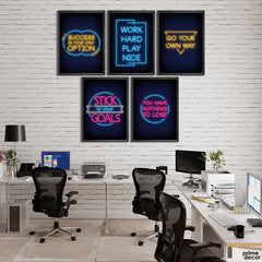 Neon Motivational Quotes (5 Panel) Office Wall Art - Prime Décor