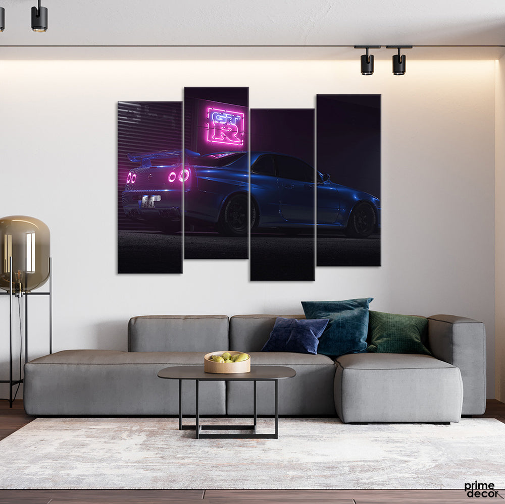 Nissan GT-R Night (4 Panel) | Car Wall Art - Prime Décor