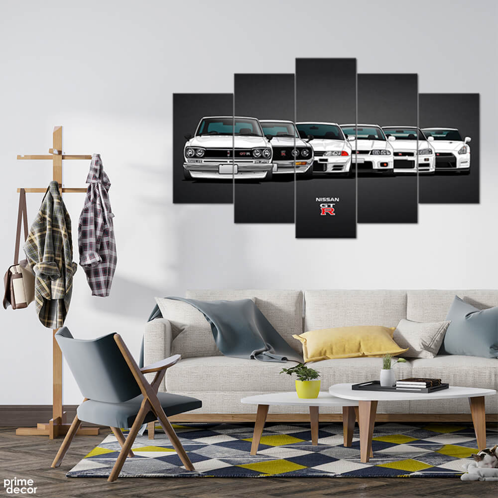 Nissan GTR Generations (5 Panel) Cars Wall Art - Prime Décor