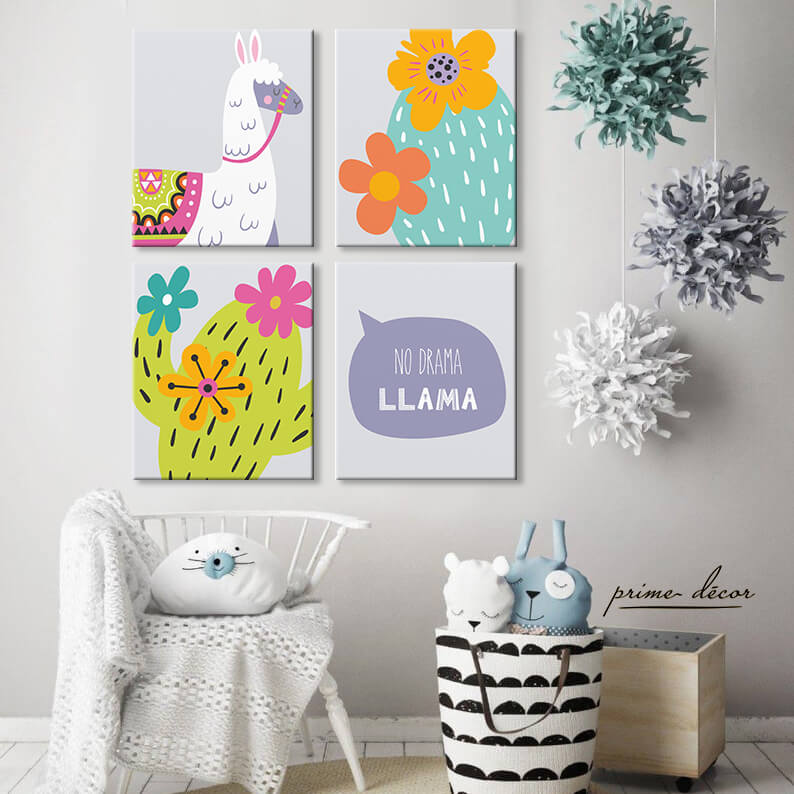 “No Drama Lama” (Set of 4) Nursery Poster Art - Prime Décor
