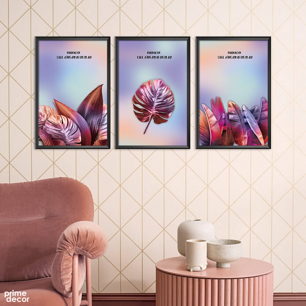Nordic Style Colorful Plant Leaves (3 Panel) Nordic Wall Art - Prime Décor