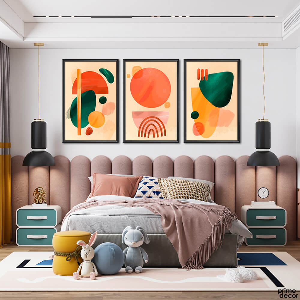 Pastel Colorful Abstract Shapes (3 Panel) Digital Wall Art - Prime Décor