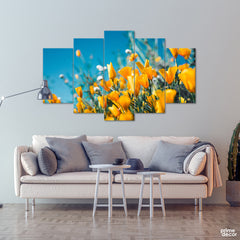 Orange Petaled Flowers (5 Panel) Floral Wall Art - Prime Décor