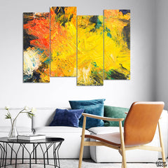 Orange & Yellow Brush Strokes (4 Panel) Abstract Wall Art - Prime Décor