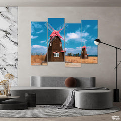 Outdoor Brown & Red Windmill (4 Panel) Landscape Wall Art - Prime Décor