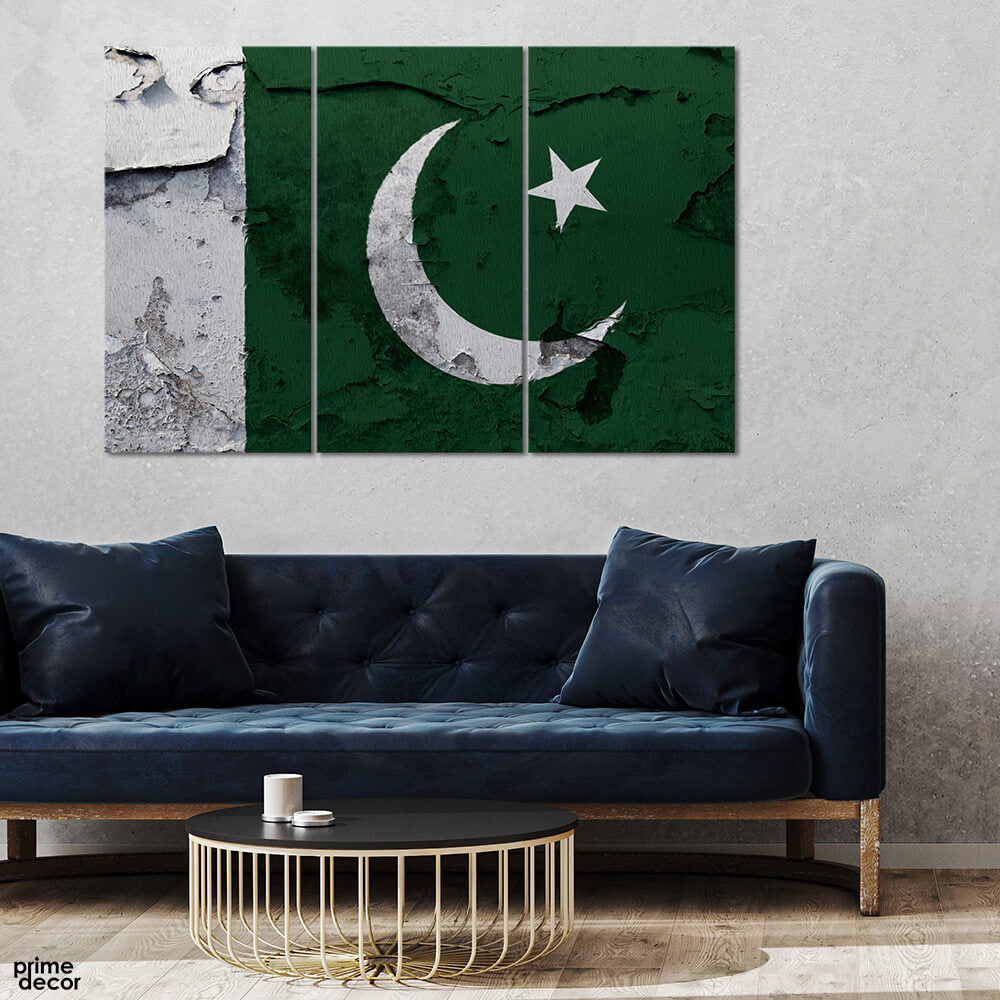 Pakistani Flag Painted on Wall (3 Panel) Flag Wall Art - Prime Décor