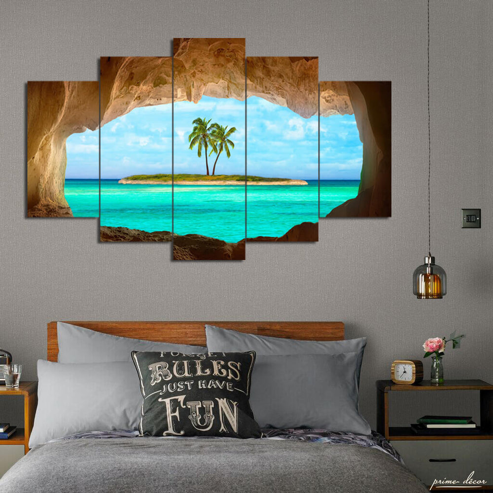 Palm Tree Island (5 Panel) Nature Wall Art - Prime Décor