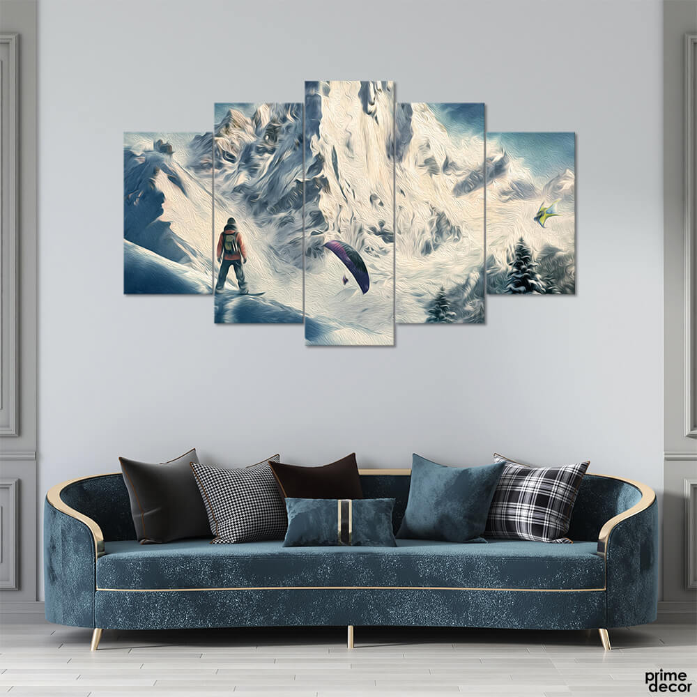 Paratroopers on Glacier (5 Panel) Landscape Wall Art - Prime Décor