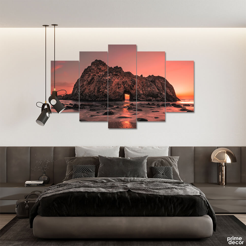 Pfeiffer Beach Cliff In Sunset (5 Panel) Nature Wall Art - Prime Décor