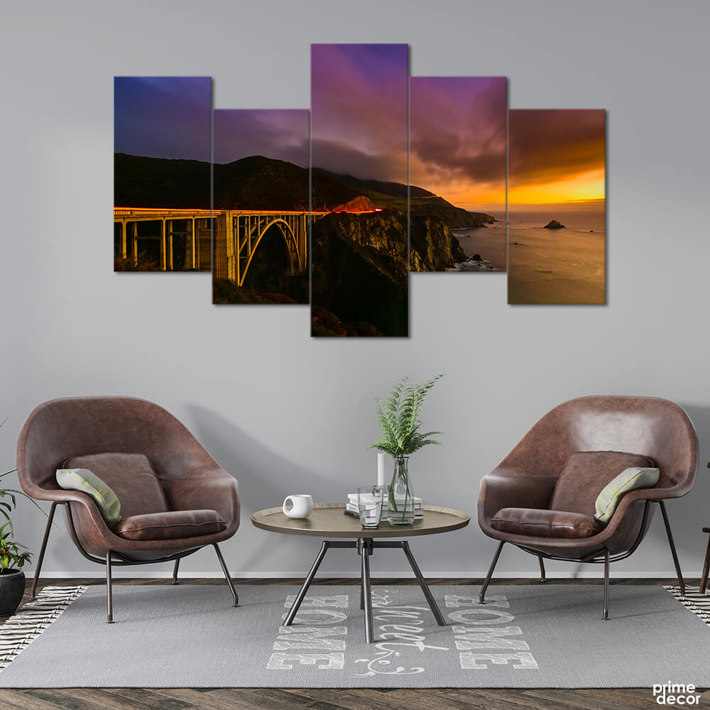 Phenomenal Sunset Scene over the Bridge (5 Panel) Landscape Wall Art - Prime Décor