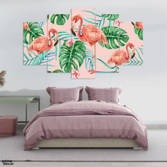 Pink Flamingos Vector (5 Panel) Animal Wall Art - Prime Décor