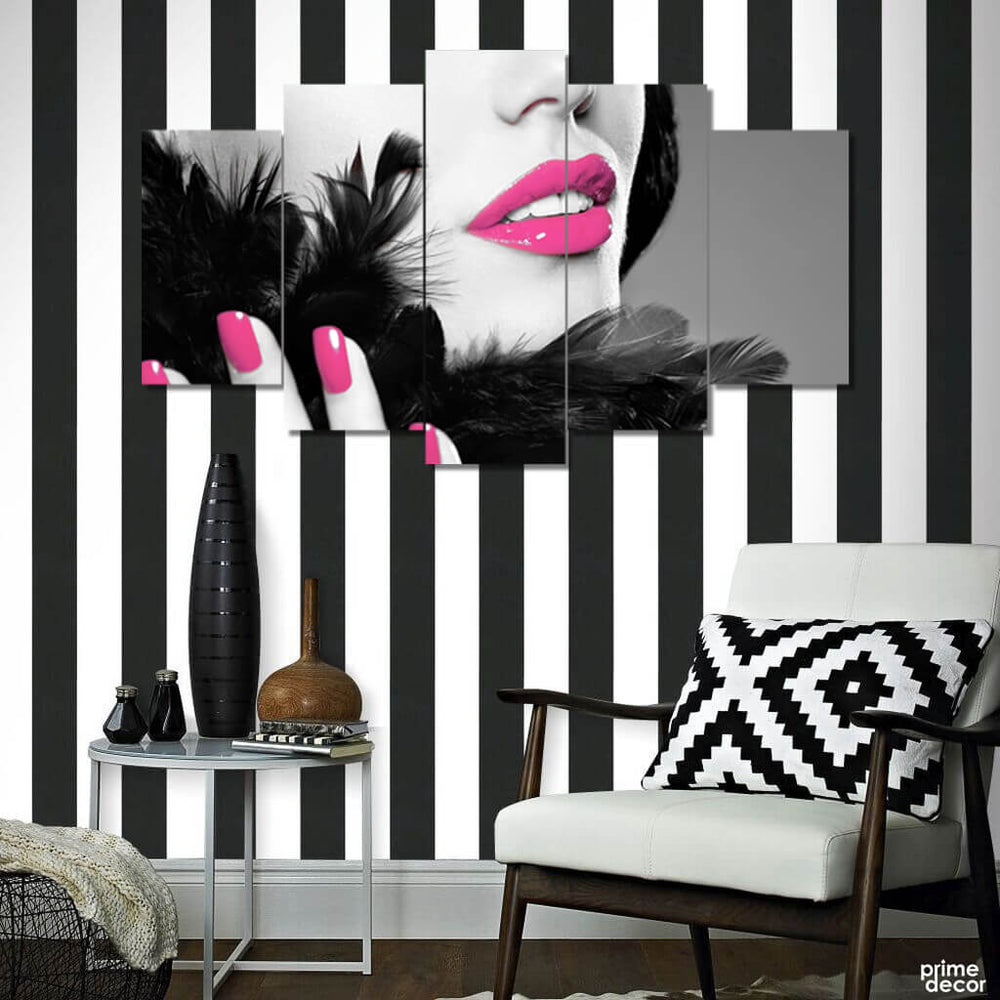 Pink Lipstick Chic Salon Design (5 Panel) Fashion Wall Art On Sale - Prime Décor