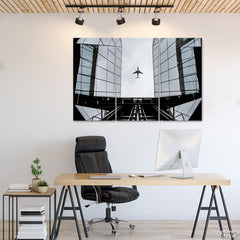 Plane Passing Through Buildings (3 Panel) Architecture Wall Art - Prime Décor