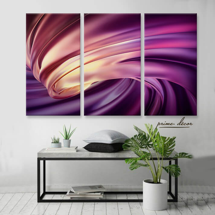 Purple Fractal Art (3 Panel) Abstract Wall Art - Prime Décor