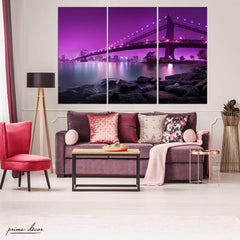 Purple Neon Bridge (3 Panel) Travel Wall Art - Prime Décor