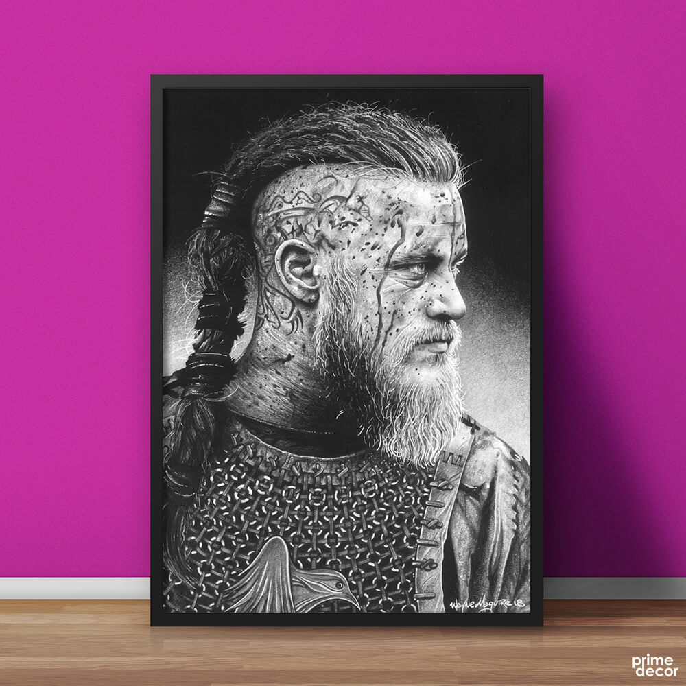 Ragnar Lothbrok B&W Vikings Movie Poster Wall Art