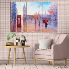 Rain In London (3 Panel) Travel Wall Art On Sale - Prime Décor