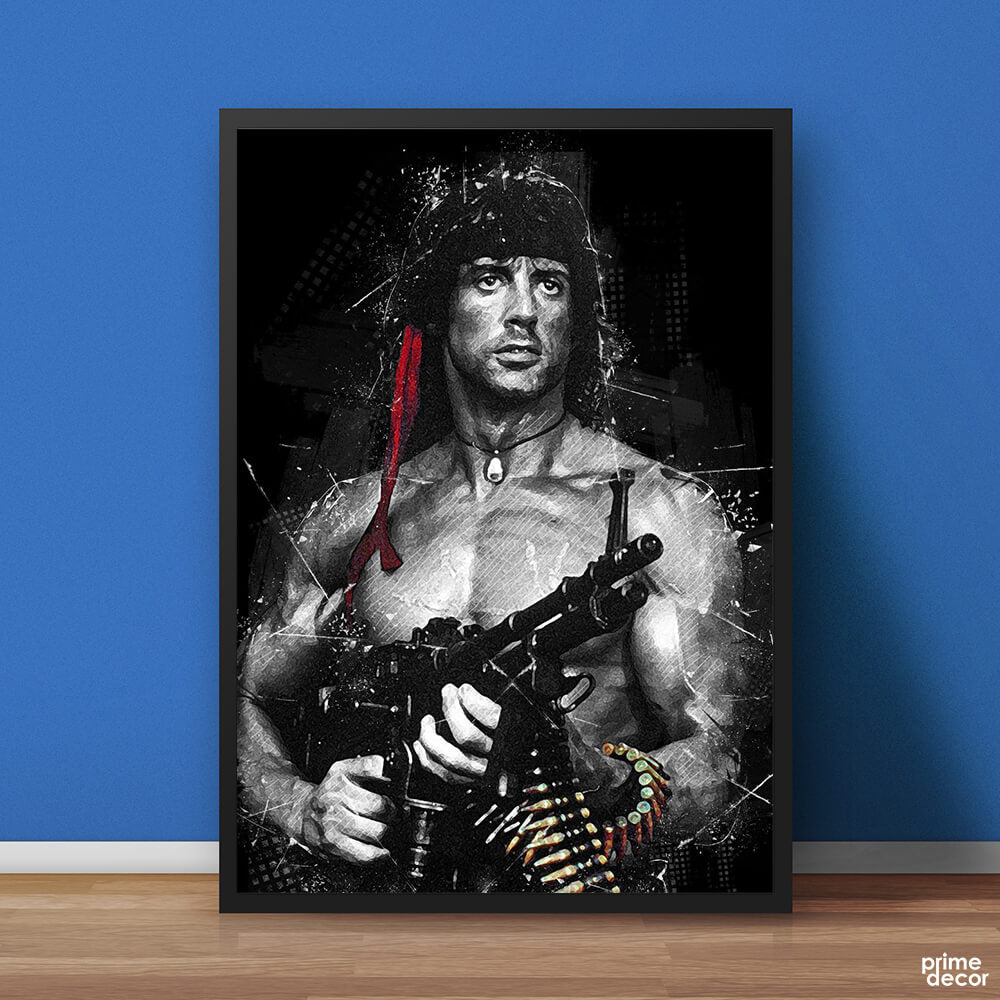 Rambo First Blood Black & White | Movie Poster Wall Art - Prime Décor