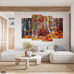 Red Autumn Trees Oil Painting (4 Panel) Nature Wall Art - Prime Décor